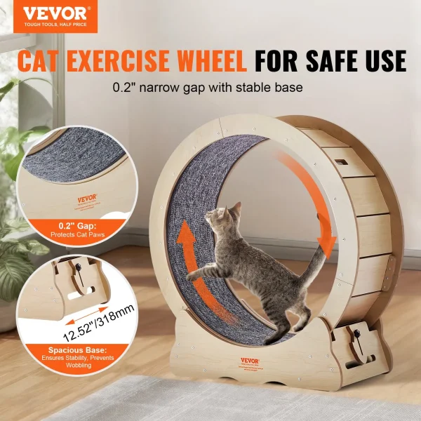 VEVOR Cat Exercise Wheel, Large Cat Treadmill Wheel for Indoor Cats, 29.5 inch Cat Running Wheel with Detachable Carpet and Cat Teaser for Running/Walking/Training, Suitable for Most Cats